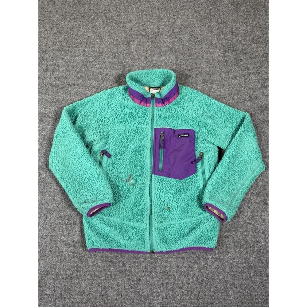 Vintage Patagonia Retro-X Deep Pile Fleece Jacket Girls Kids Sz M 10 Youth Teal